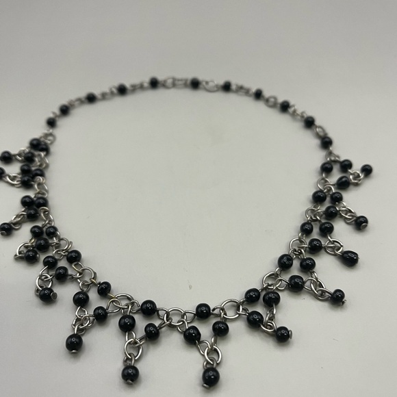 Classic Black and Silver Beaded Necklace with Dangling Pendants - Picture 2 of 2